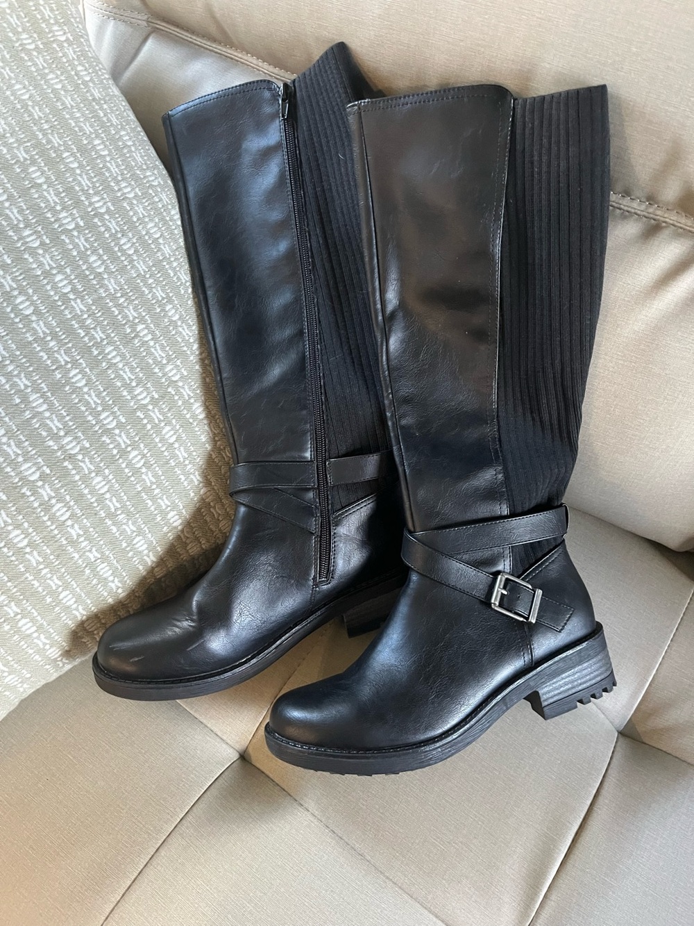 NWOT Life Stride Black Knee-High Buckle Strap Riding Boots